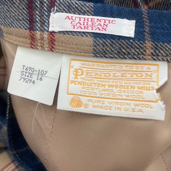 Pendleton 1970s Vintage Plaid Wool Midi Skirt Blue Cream | USA Made classic - Picture 2 of 3